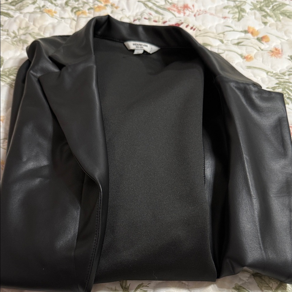 Chic Black Faux Leather Blazer